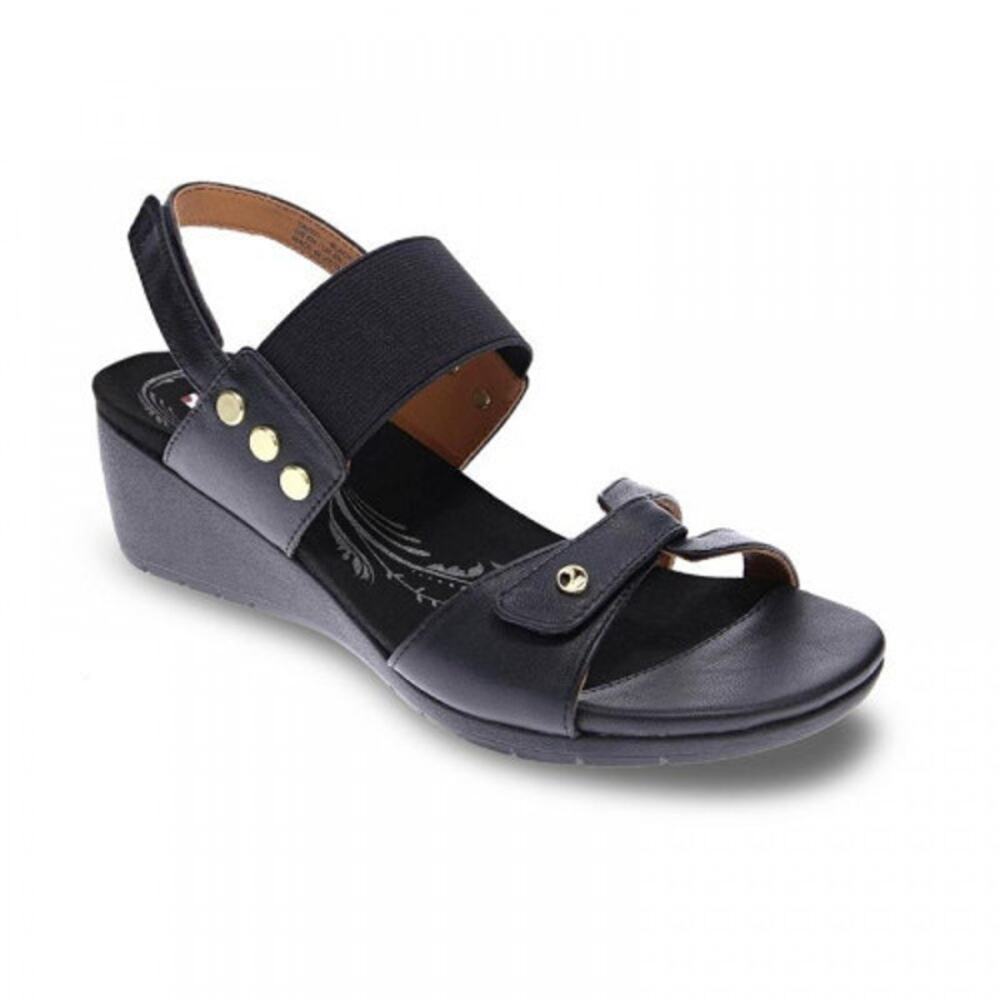 Revere new Women’s Black Elastic Strap Wedge Sandals